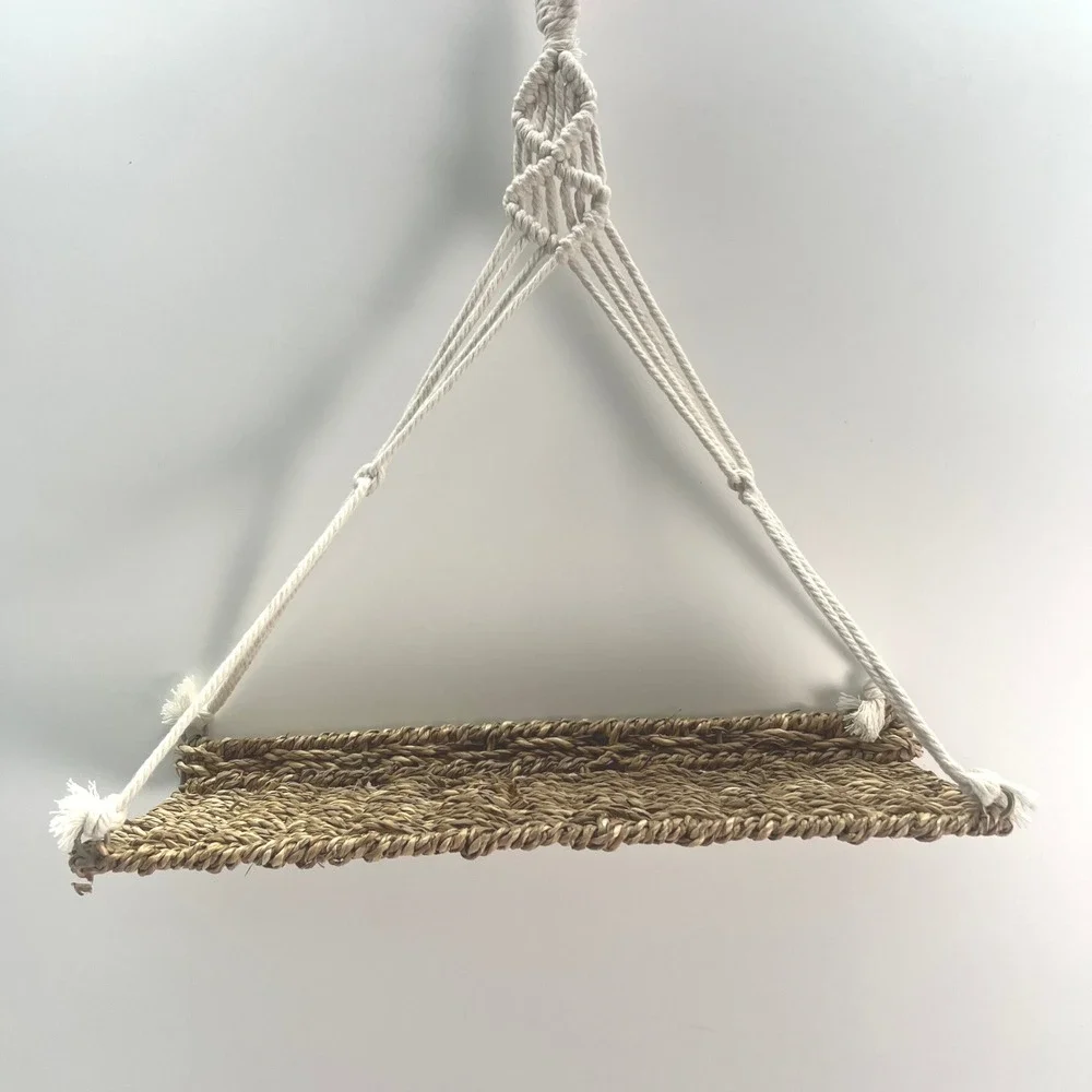 Boho Macrame Hanging Seagrass Shelf Woven Wall Decor Cream Tan 15x6